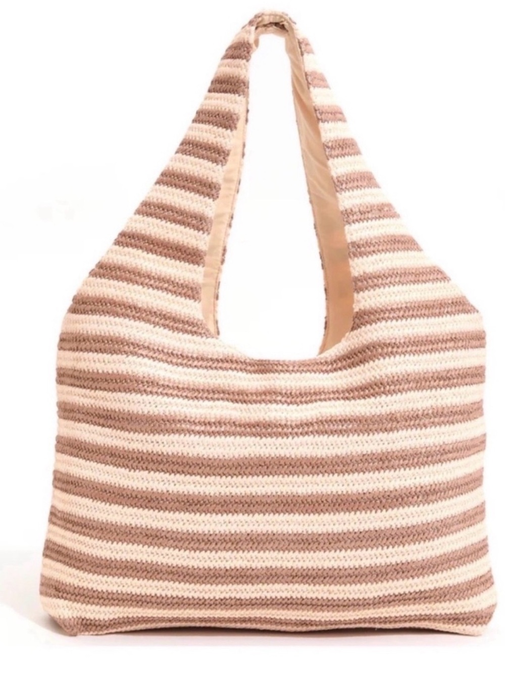 Beach Riot Striped Crochet Tote - Beige & Taupe